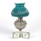 Bradley & Hubbard junior center draft nickel oil lamp with green shade