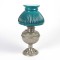 Bradley & Hubbard junior center draft nickel oil lamp with green shade