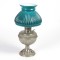 Bradley & Hubbard junior center draft nickel oil lamp with green shade