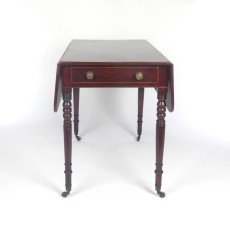 Antique Drop Leaf Table Pembroke Mahogany Inlay Turned Legs 19th c