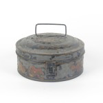 Antique Spice Box Tole Painted Toleware Black Round Primitive Metal 19th c