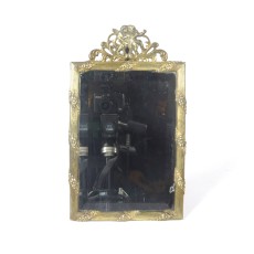 Vintage Table Top Mirror Brass Cherub Motif Picture Frame Beveled Glass
