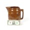 Vintage Brown Barrel Pitcher Stoneware Woodgrain Water Milk