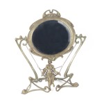 Antique French Vanity Mirror Art Nouveau Brass Lady in Swing