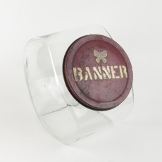 Vintage General Store Jar Banner Peanut Glass Counter Canister