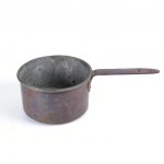 Antique 19th century hammered copper tin lined 8" sauce pan with iron handle